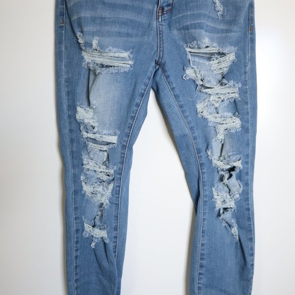 F21 Push-up Butt Shaping High Waist Stretchy Destroyed Jeans 31 XL - Picture 5 of 9